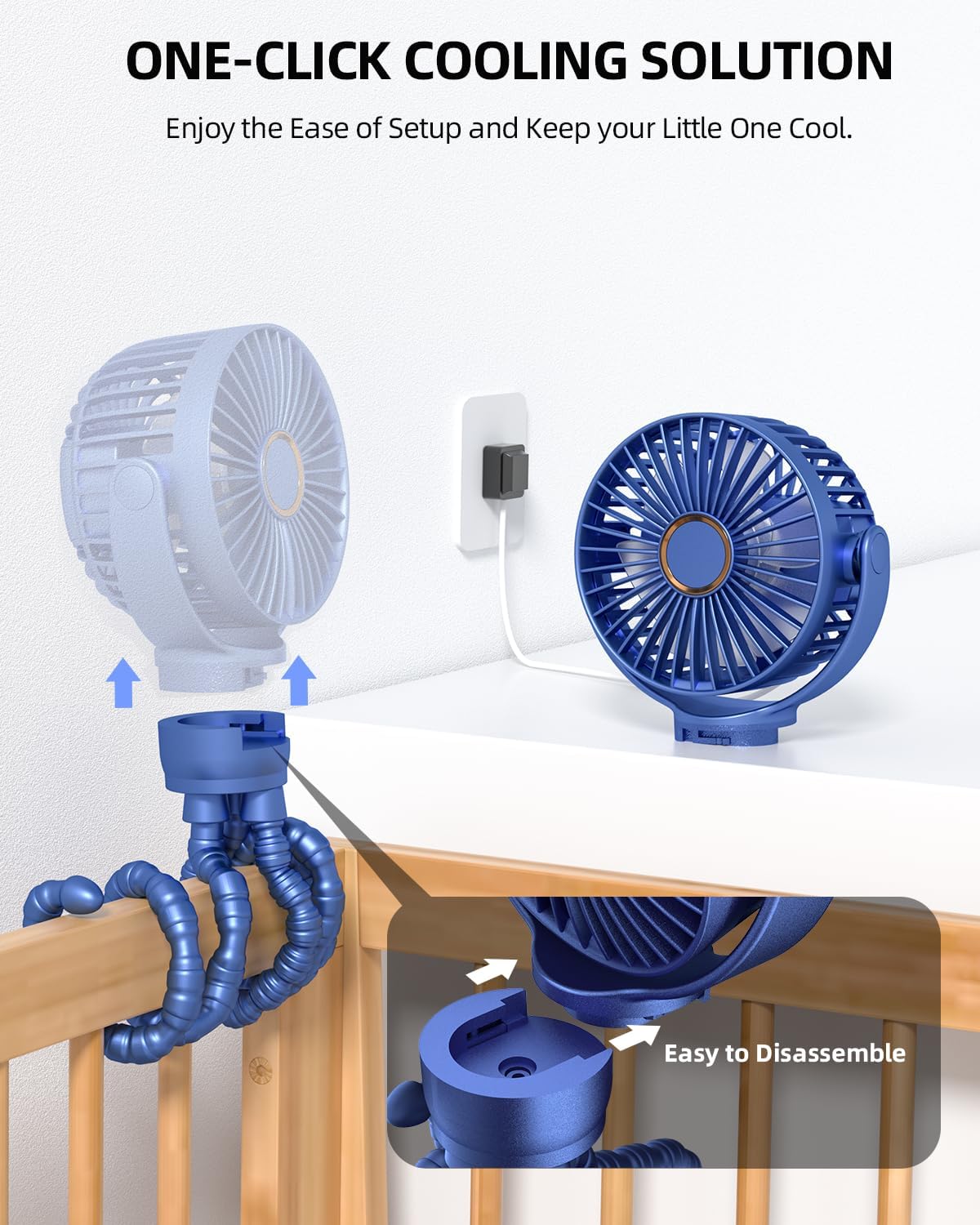 Ventilateur Portable Rechargeable pour Poussette et Voyage - Mini Ventilateur à Pince Flexible 360° avec Affichage Numérique - Essentiel Bébé Été