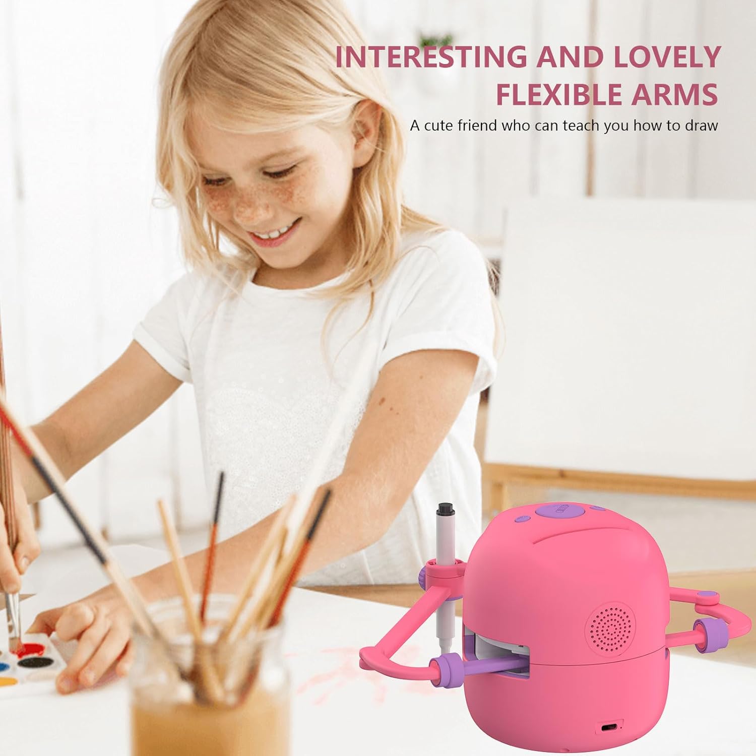Robot de Dessin Éducatif Interactif | Jouet Montessori avec 100 Cartes de Mots et Interaction Vocale pour Enfants de 5 Ans et Plus King of Toys