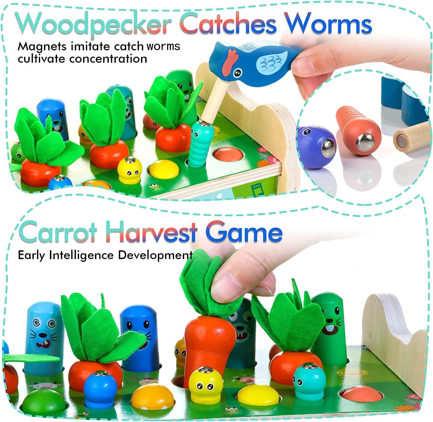 Jouet Montessori en bois avec Xylophone, Pic, Jeu de récolte de carottes, Cadeau d'activités éducatives pour les enfants de 1 à 4 ans. AmtreenOfficial