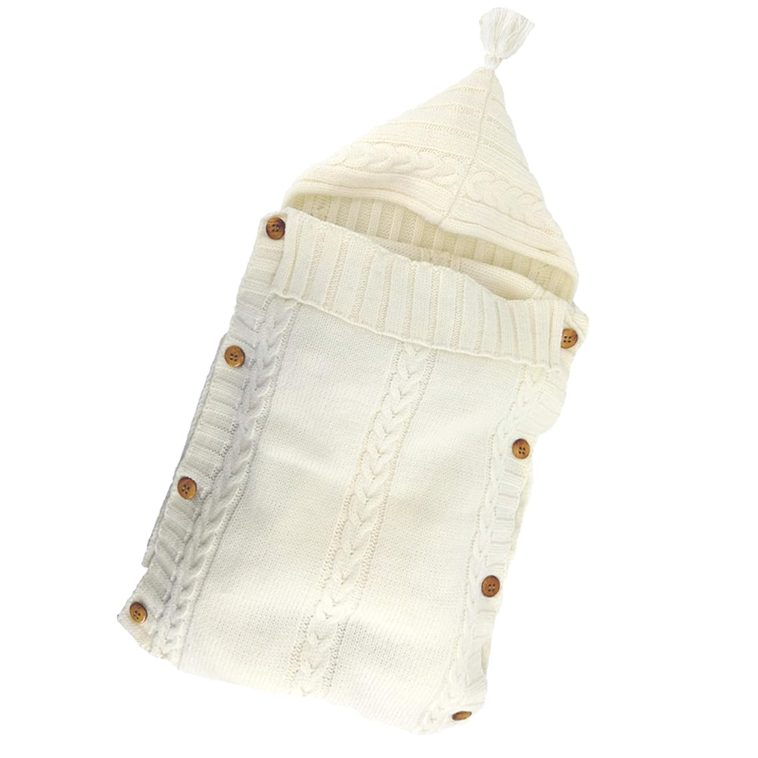 Sac de Couchage Bébé en Tricot Épais pour Nouveau-Né 0-6 Mois - Couverture d'Emmaillotage Laine avec Capuche - Cadeau de Naissance Hiver