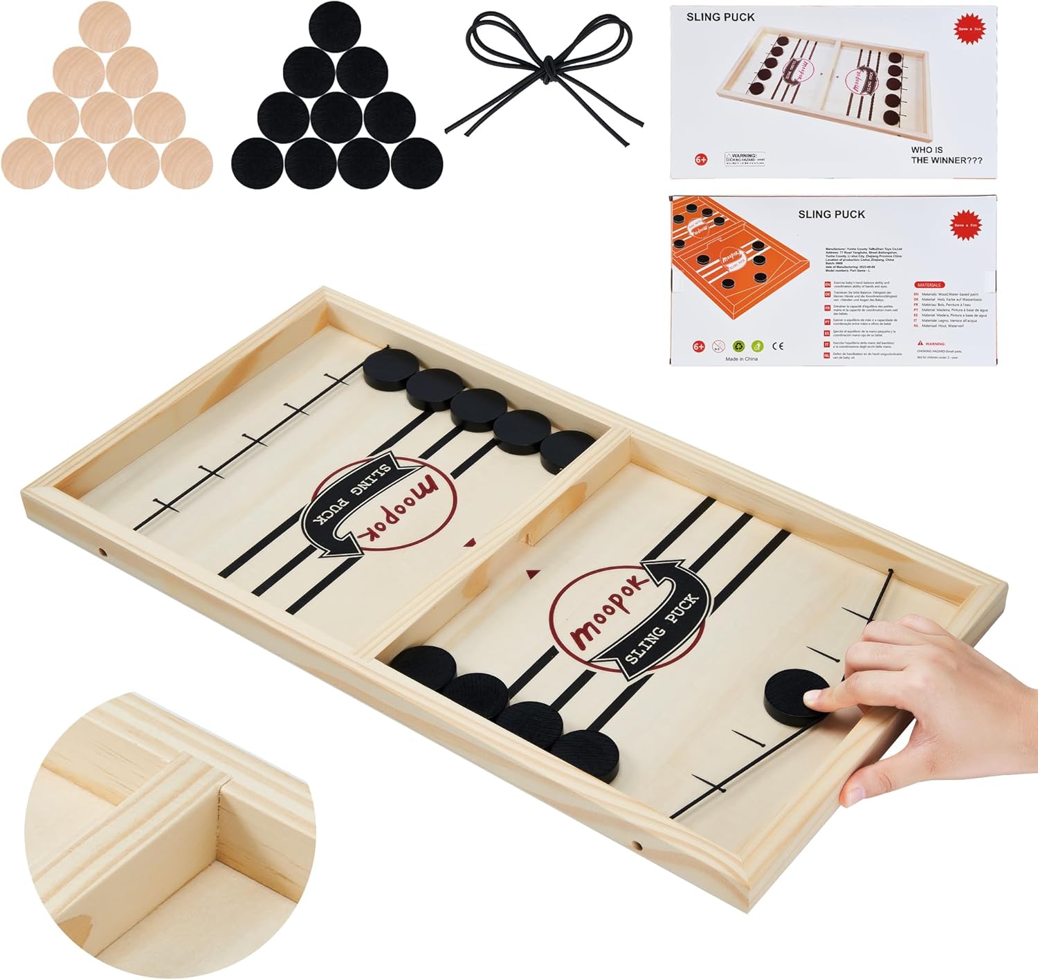Jeu de Hockey en Bois 2 en 1 | Jeu de Fronde en Bois Activité Intérieure pour Toute la Famille, Enfants et Adultes King of Toys