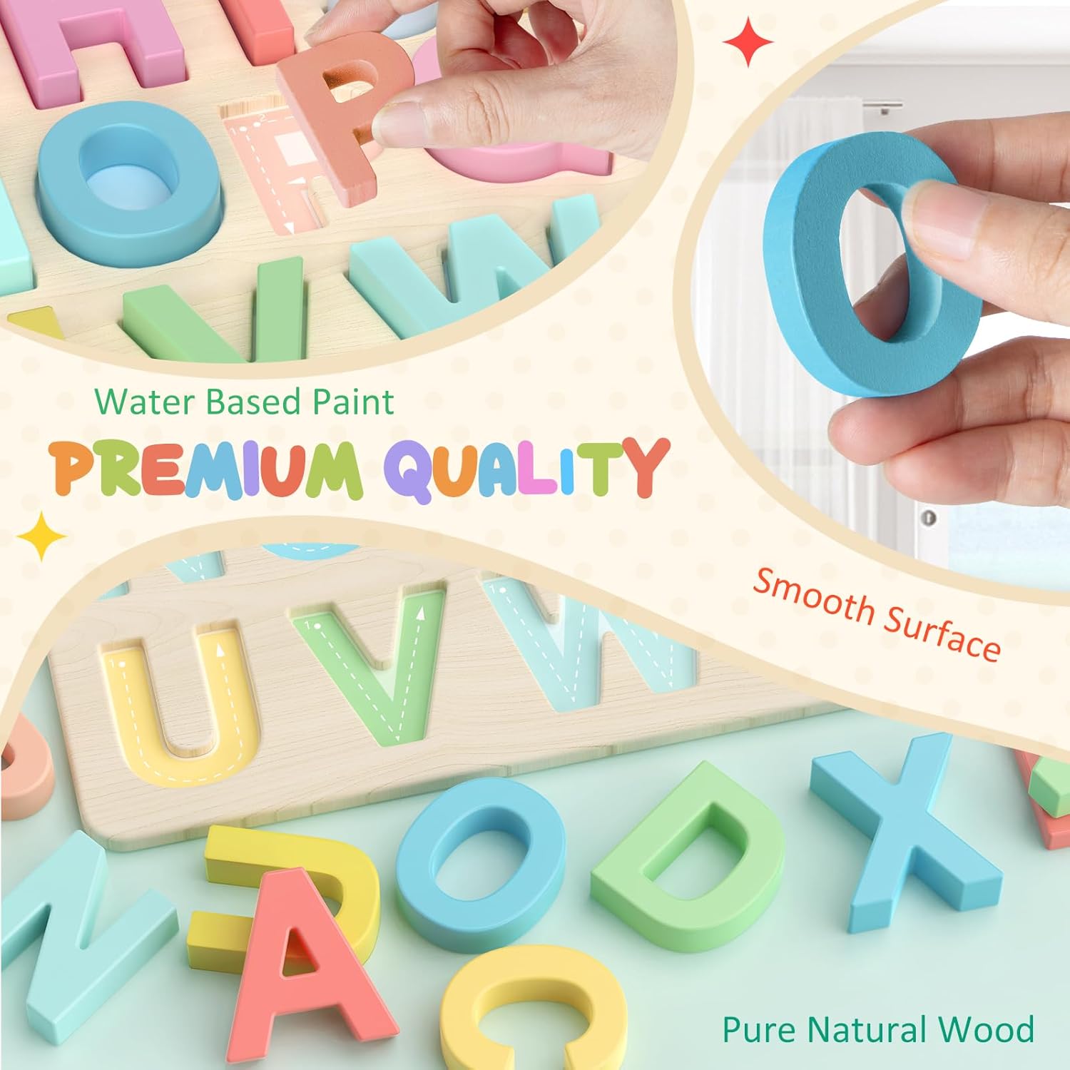 Puzzle Alphabet en Bois Montessori pour Enfants 3 Ans et Plus - Jeu Éducatif des Lettres Majuscules pour Tout-Petits Garçons et Filles - Cadeau Apprentissage Préscolaire