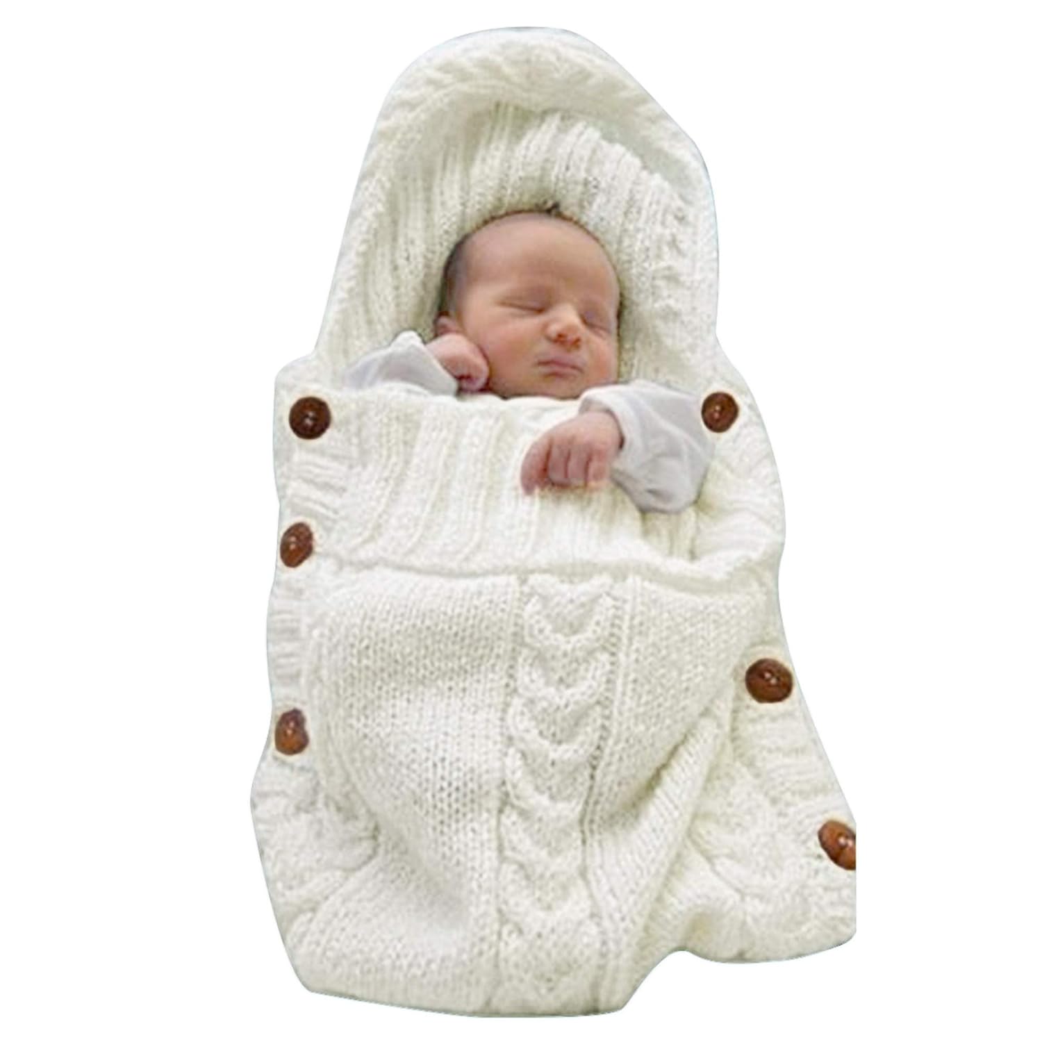 Sac de Couchage Bébé en Tricot Épais pour Nouveau-Né 0-6 Mois - Couverture d'Emmaillotage Laine avec Capuche - Cadeau de Naissance Hiver
