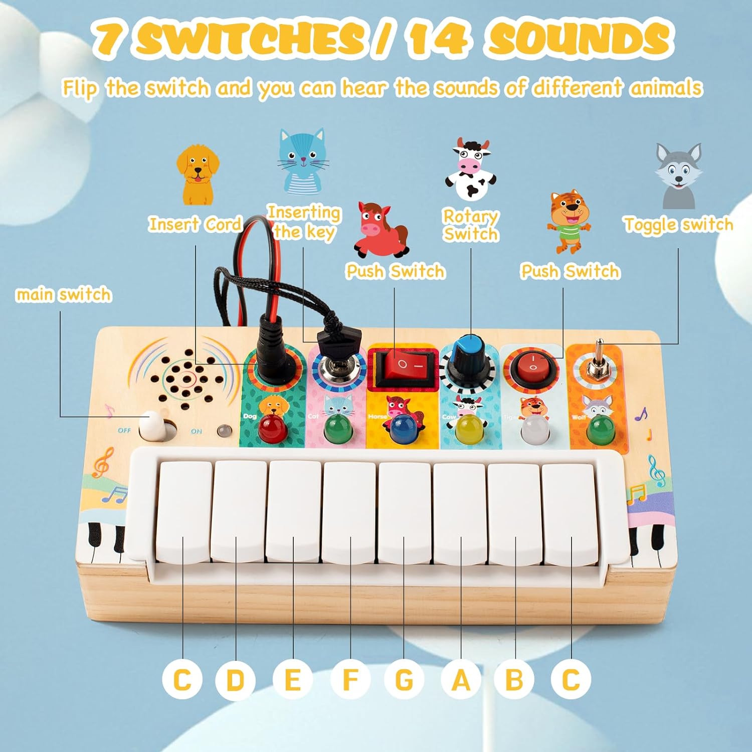 Piano Busy Board & Pin board l Baby Montessori 6 mois et plus De Speelgoedkoning