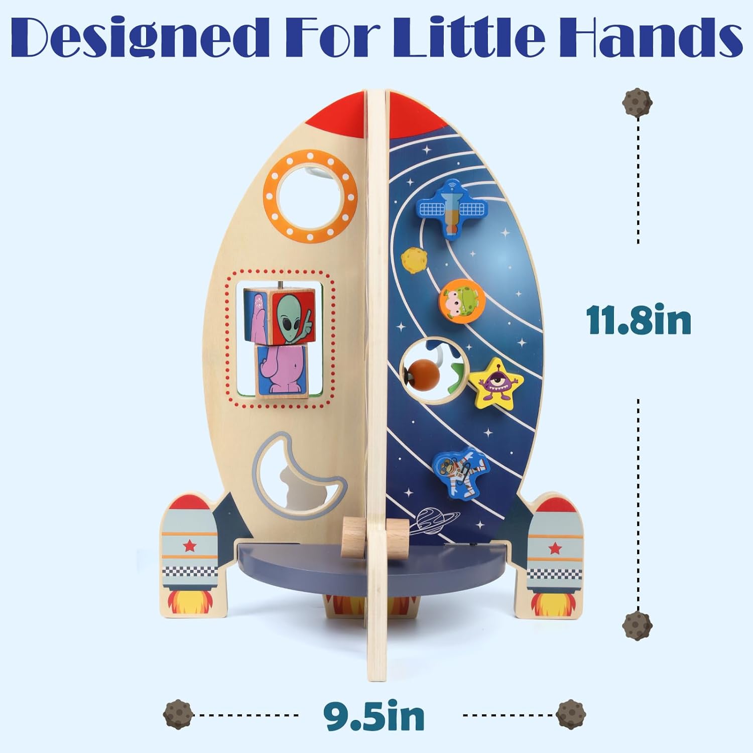 Cube d'activité fusée spatiale | Jouet Montessori pour les 1+ ans | Cadeau éducatif sensoriel pour enfants