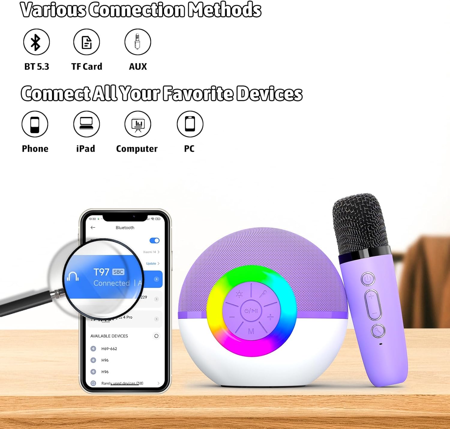 Machine de Karaoké Portable Bluetooth pour Enfants et Adultes | Haut-Parleur Mini avec 2 Micros Sans Fil | Cadeau Anniversaire Noël pour Garçons Filles 3-12 Ans King of Toys
