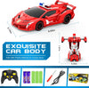 Voiture-robot transformable télécommandée | Voiture de police RC avec transformation à un bouton, lumière clignotante et rotation à 360° pour enfants King of Toys