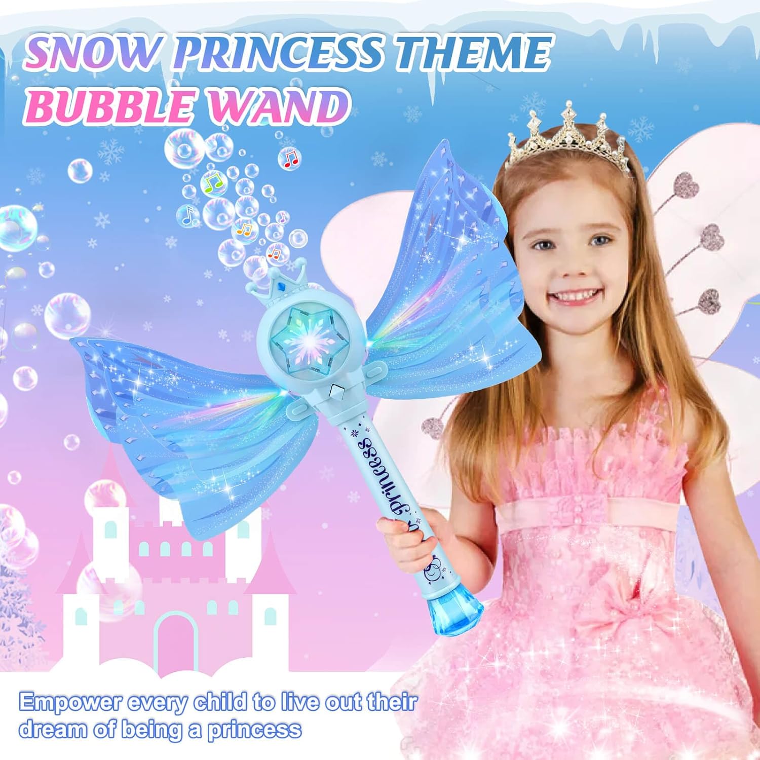 Baguette Magique à Bulles pour Filles 3-8 Ans - Machine à Bulles LED et Musique - Jouet Fée Princesse Idéal Cadeau Anniversaire Fête Extérieure