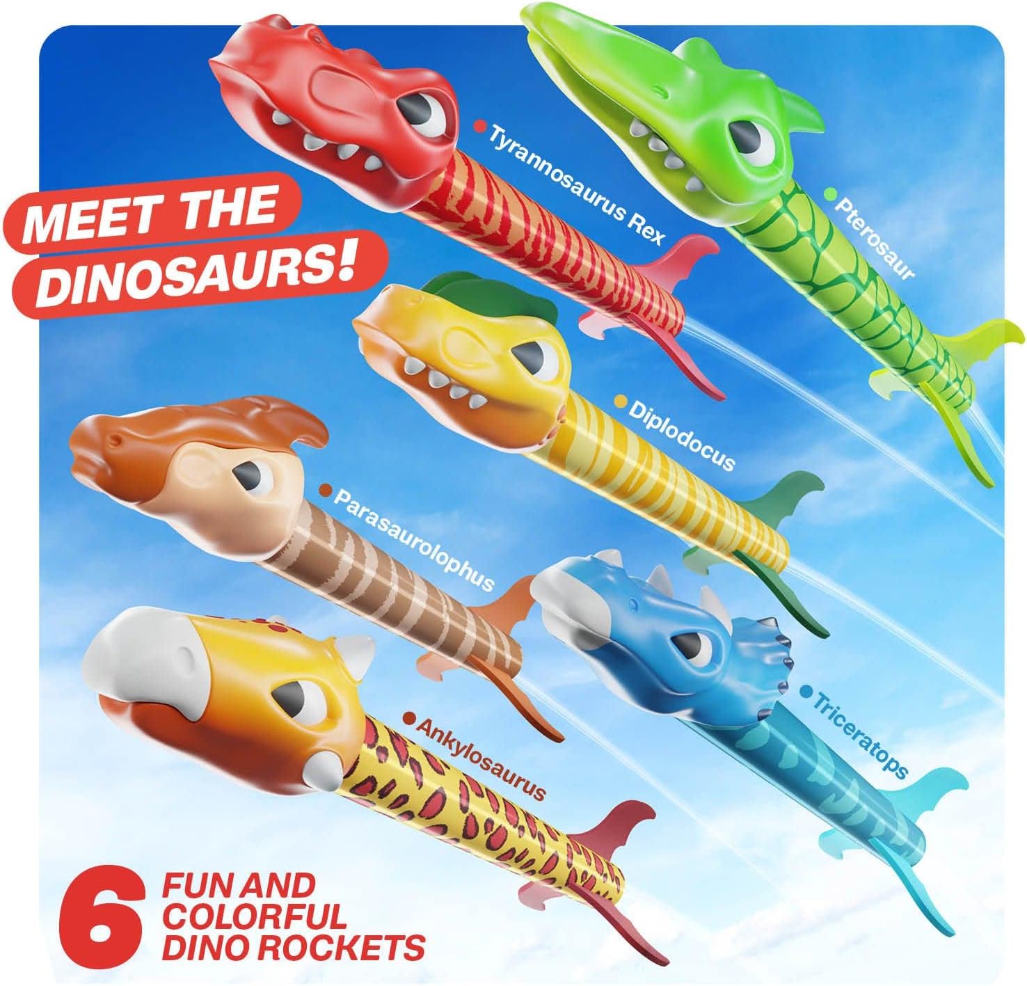 Lanceur de fusées pour enfants - Lance jusqu'à 100 mètres - 6 fusées en mousse colorées et support de lancement solide, rampe de lancement en forme de souche - Jouets d'extérieur amusants pour les enfants âgés de 3 ans et plus. De Speelgoed Koning