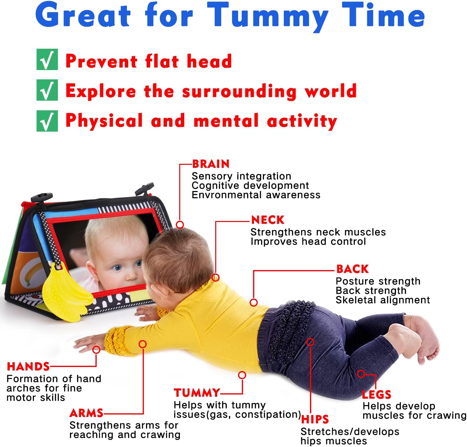 Miroir d'Éveil Sensoriel Tummy Time pour Bébé 0-6 Mois - Livre en Tissu Contraste Noir & Blanc avec Hochet et Jouet de Dentition - Stimule le Développement Cérébral
