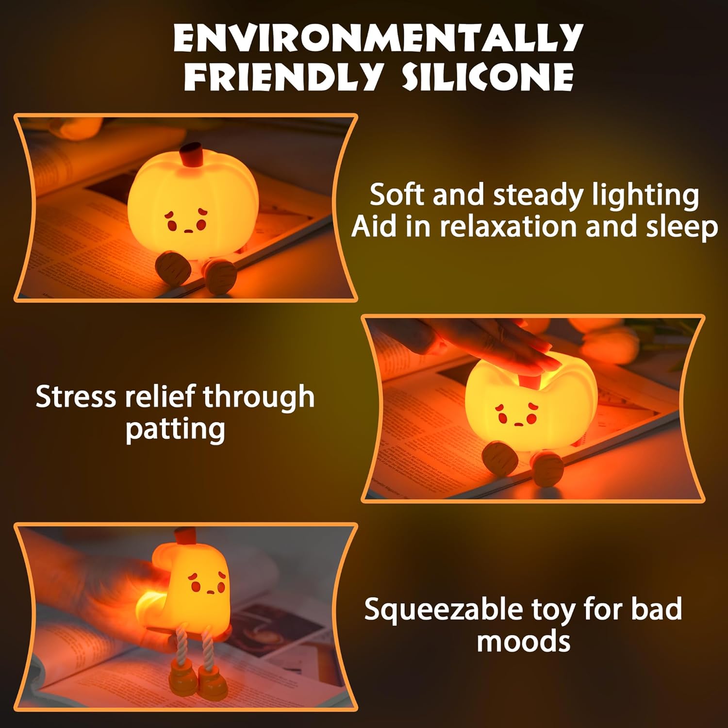 Lampe de Nuit Citrouille | Lampe LED Rechargeable Tactile de Chevet en Silicone Dimmer pour Enfants King of Toys