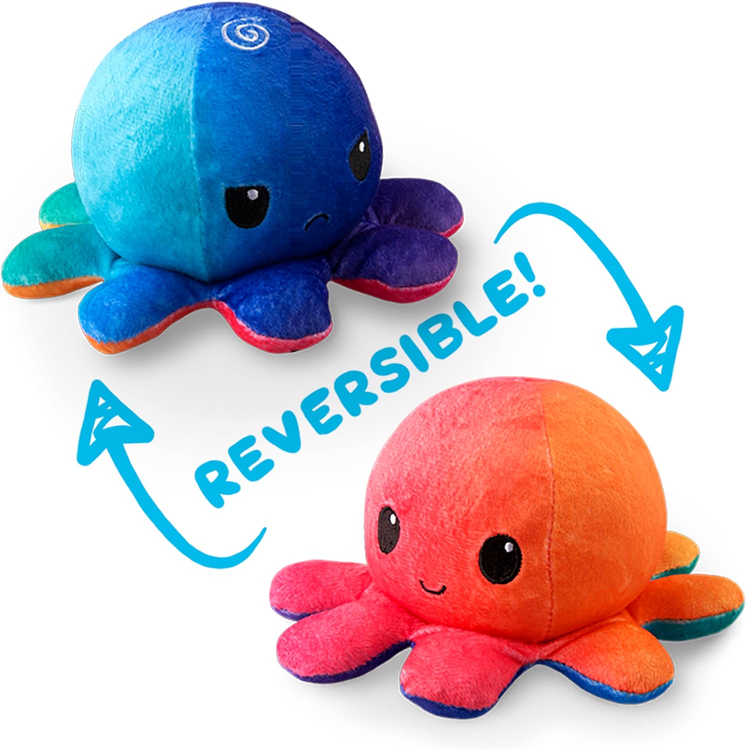 Peluche Octopus Réversible - Violet + Bleu - Mignons Animaux en Peluche Sensory Fidget Qui Montre Votre Humeur, Bleu en Colère + Violet Heureux, 10 cm De Speelgoed Koning