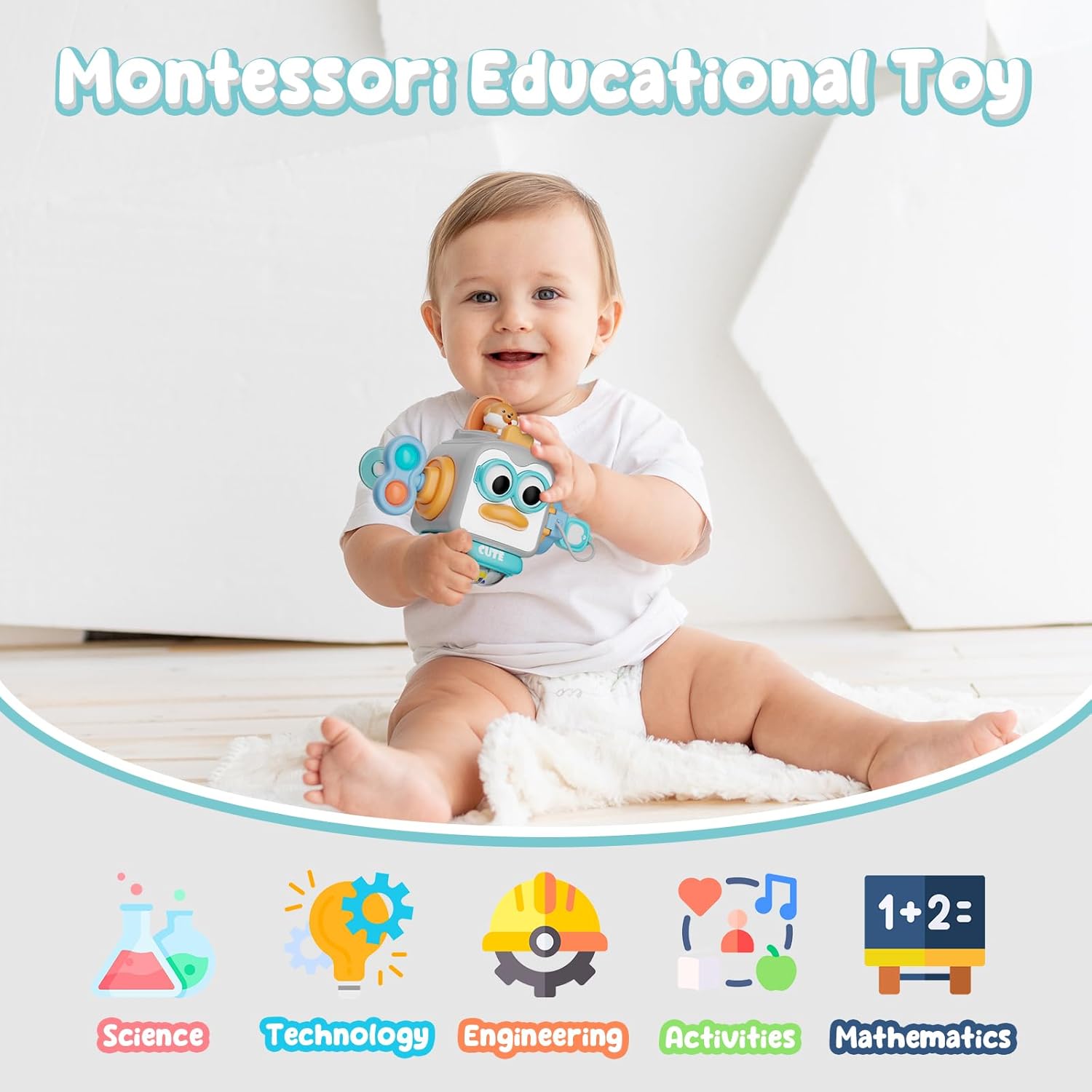 Cube d’Activités Montessori | Jouet Éducatif de Compétences Motrices pour le Voyage, pour Tout-Petits 1-3 Ans