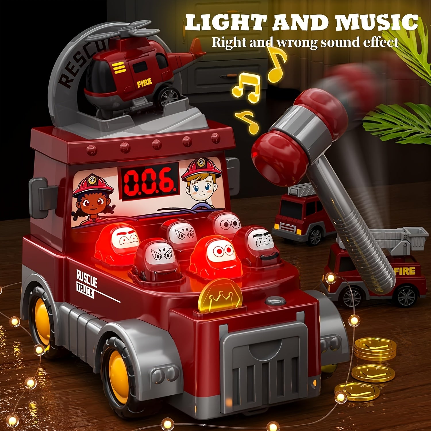 Jouet de Pompiers 4-en-1 avec Camion & Hélicoptère – Jeu Électronique pour Enfants Cadeau Anniversaire