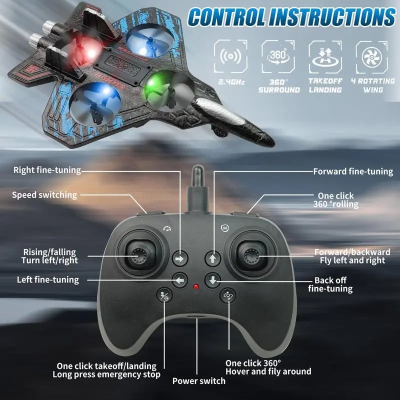 Avion RC Jet avec lumière | Avion télécommandé avec roulis à 360° pour enfants, jouets volants