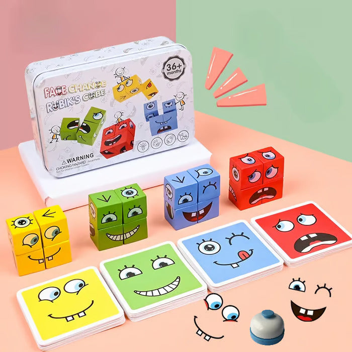 Cube Magique 3D Puzzle à Visages Changeants | Jouet Éducatif en Bois pour Enfants | Améliore la Reconnaissance des Formes et Couleurs, Mémoire et Patience