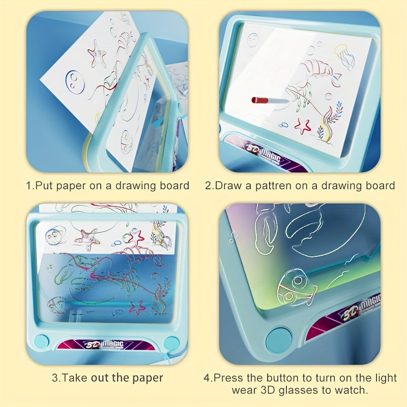 Tableau de dessin 3D pour enfants - Ardoise magique effaçable pour écrire et dessiner, jouet éducatif pour filles et garçons de 3 à 8 ans - Tableau coloré avec lumière LED pour peinture et écriture 3D - Cadeau d'anniversaire parfait ! King of Toys