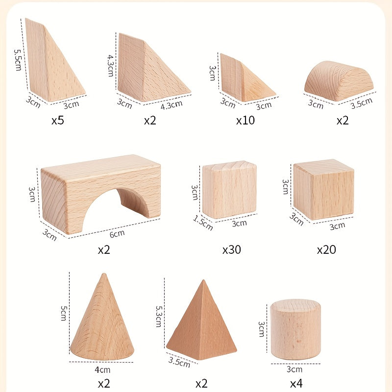 100 Blocs de Construction en Bois de Hêtre pour Enfants 3-12 Ans - Jeu Éducatif en Bois Massif pour l'Intelligence et la Créativité - Idéal Cadeau Noël Anniversaire