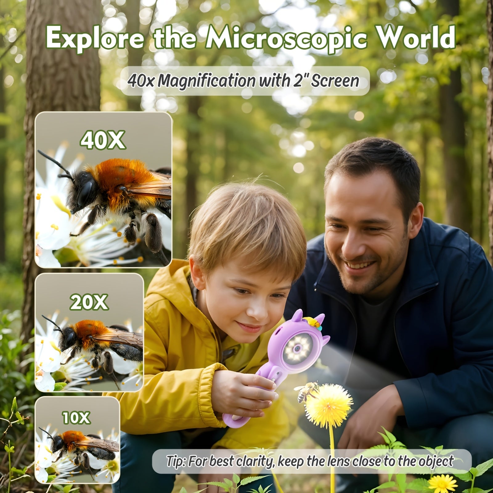 Microscope Numérique Portable pour Enfants 3-12 Ans Garçons Filles - Caméra HD avec Grossissement 500x et Carte SD 32Go Incluse - Jouet Scientifique Éducatif Cadeau Anniversaire Noël