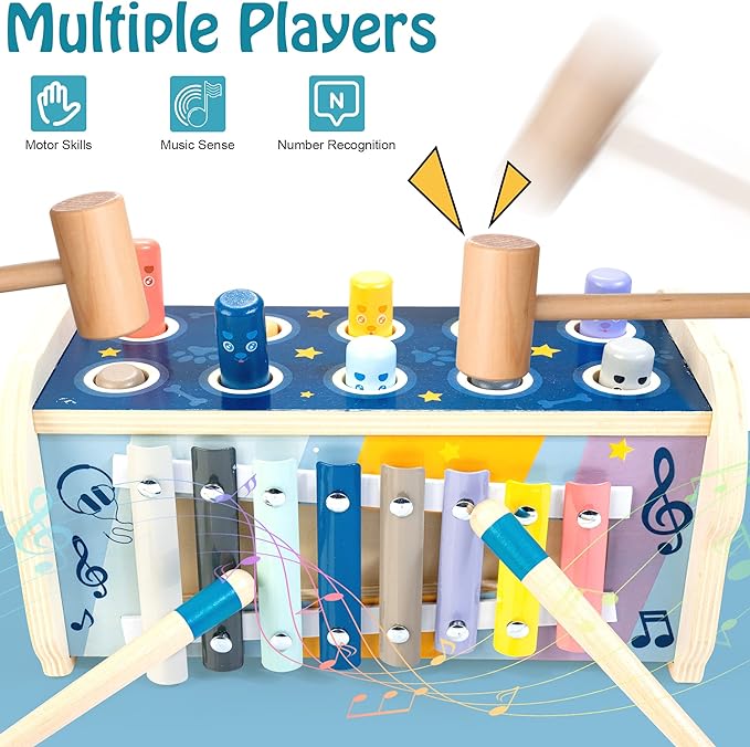 Jeu de marteau en bois Jouets Montessori l 12+ mois l Filles et garçons De Speelgoed Koning