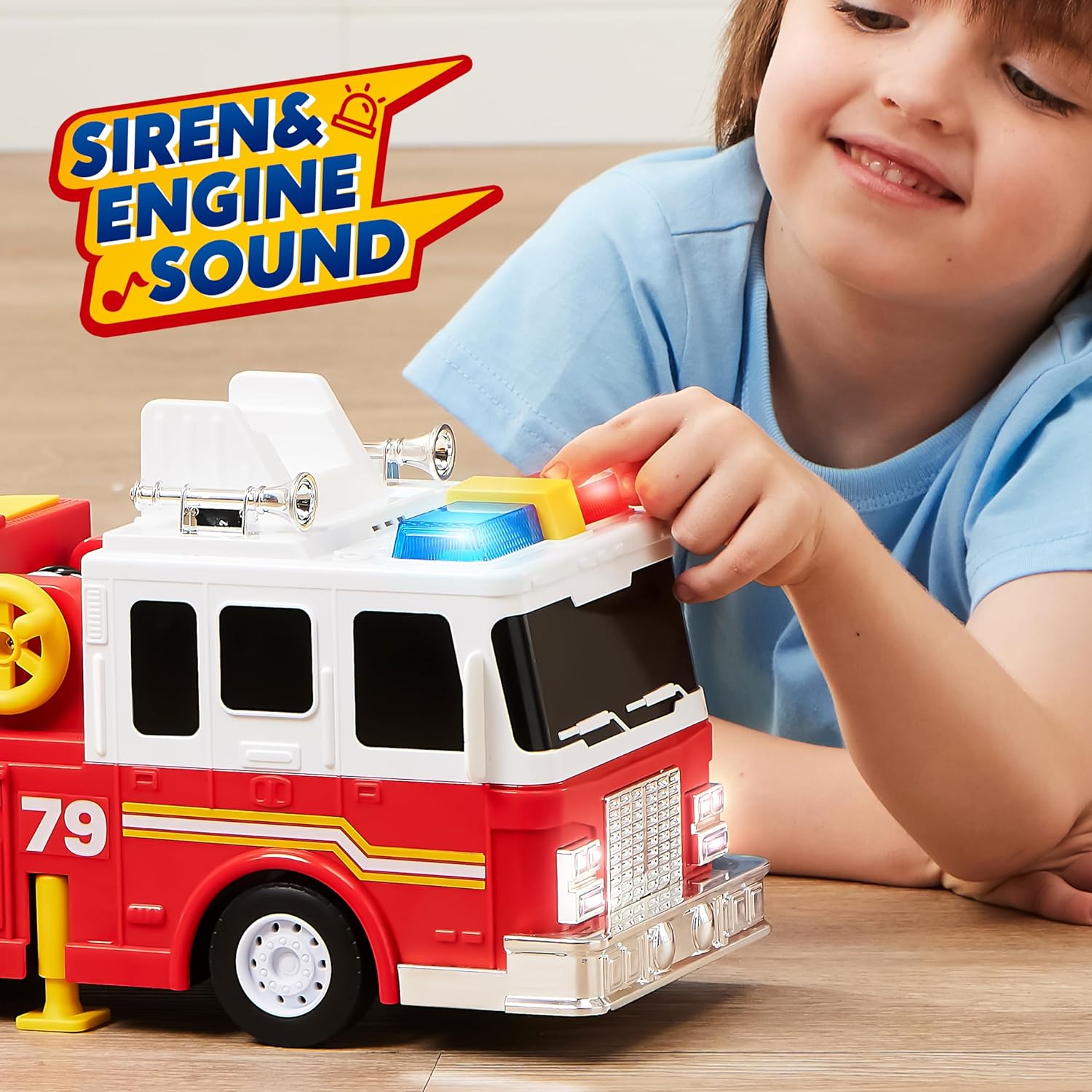 Jouet Camion de Pompiers Extra Large | Échelle de 33 Pouces avec Lumières & Sirènes Réalistes | Camion de Pompiers pour Enfants 3+ | Cadeau de Noël et Anniversaire King of Toys