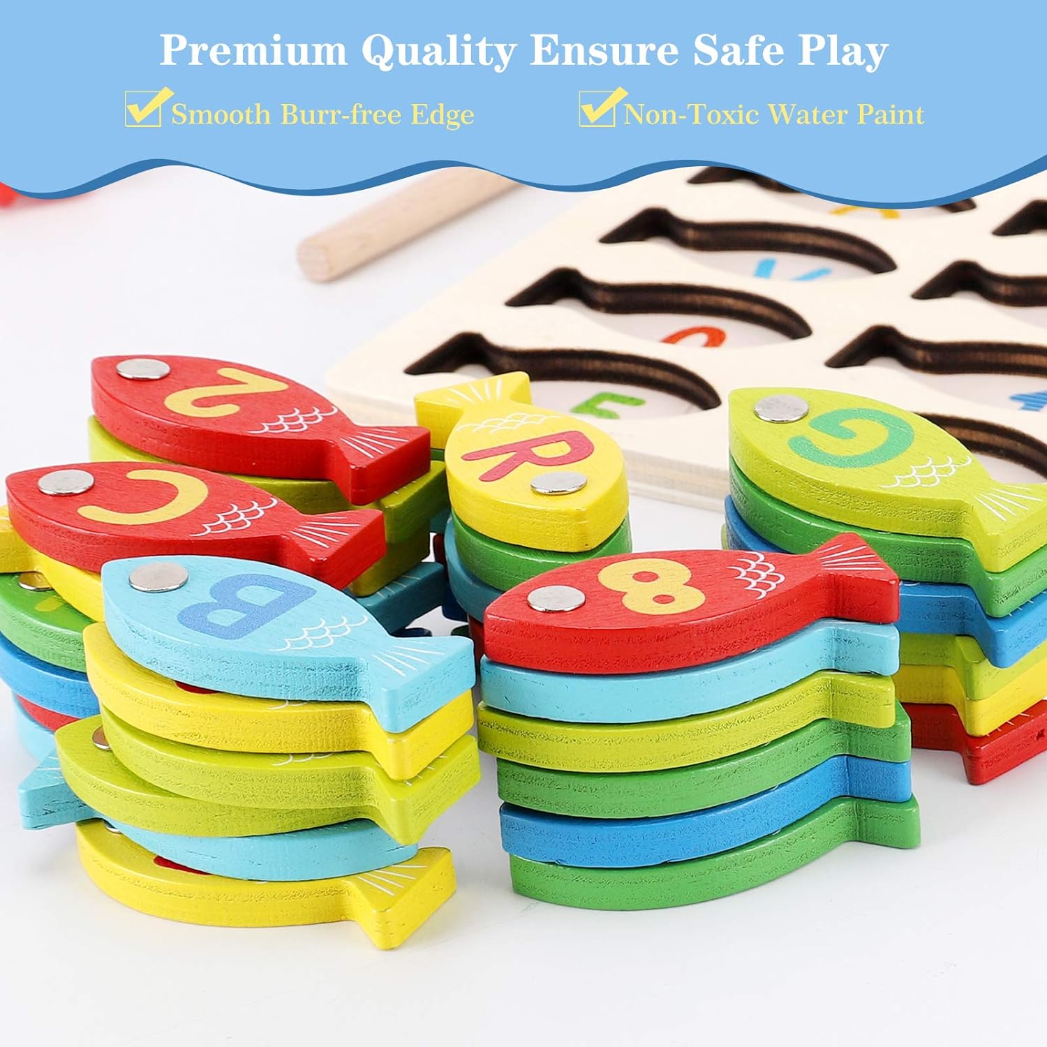 Jeu de pêche magnétique en bois pour les tout-petits l Puzzle à compter avec des chiffres et des lettres l Jouets éducatifs 3 4 5 ans King of Toys
