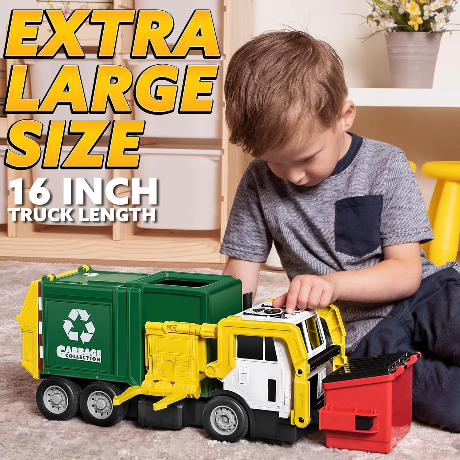 Grand ensemble de jouets camion-poubelle | Propulsé par friction, bacs à ordures, cartes d'apprentissage | Fun éducatif pour enfants King of Toys