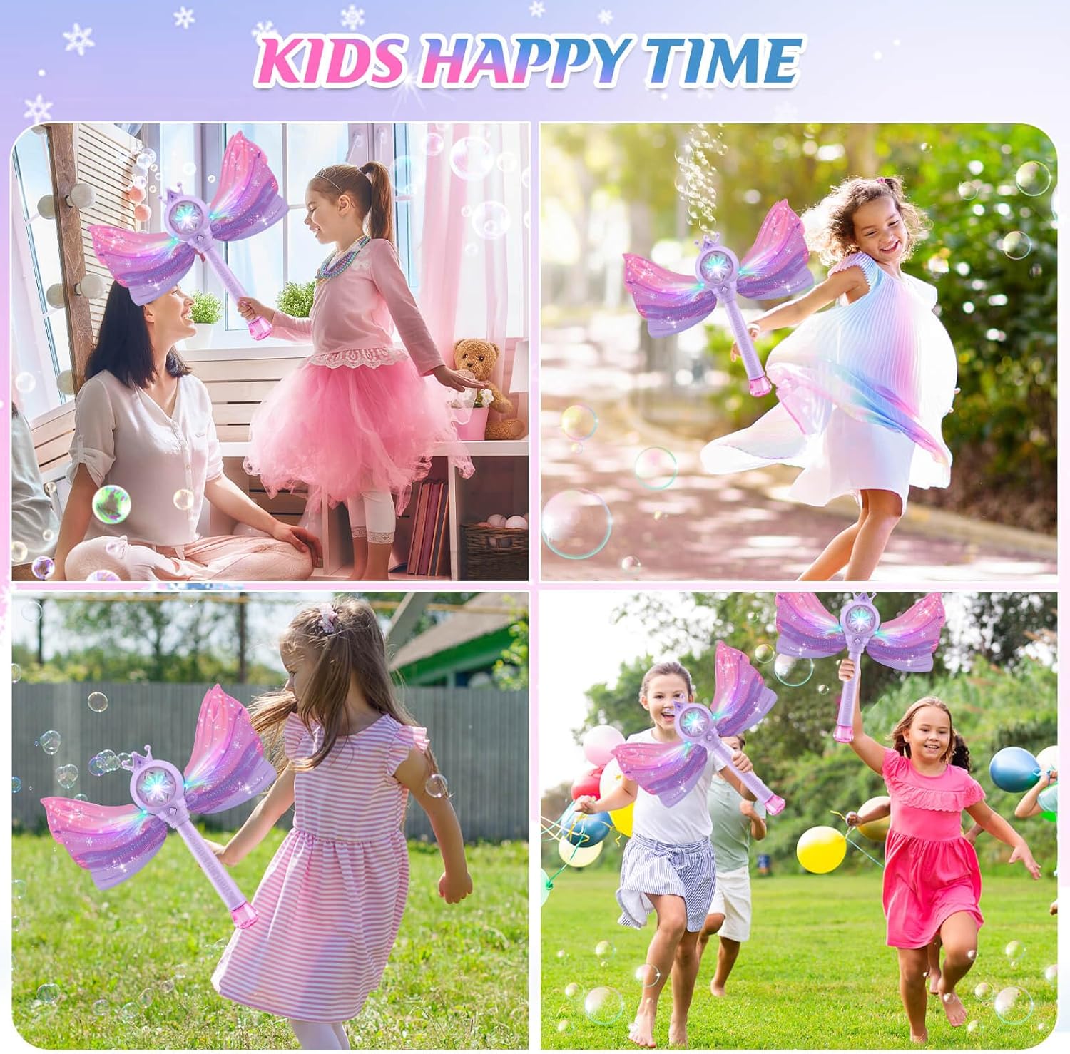 Baguette Magique à Bulles pour Filles 3-8 Ans - Machine à Bulles LED et Musique - Jouet Fée Princesse Idéal Cadeau Anniversaire Fête Extérieure