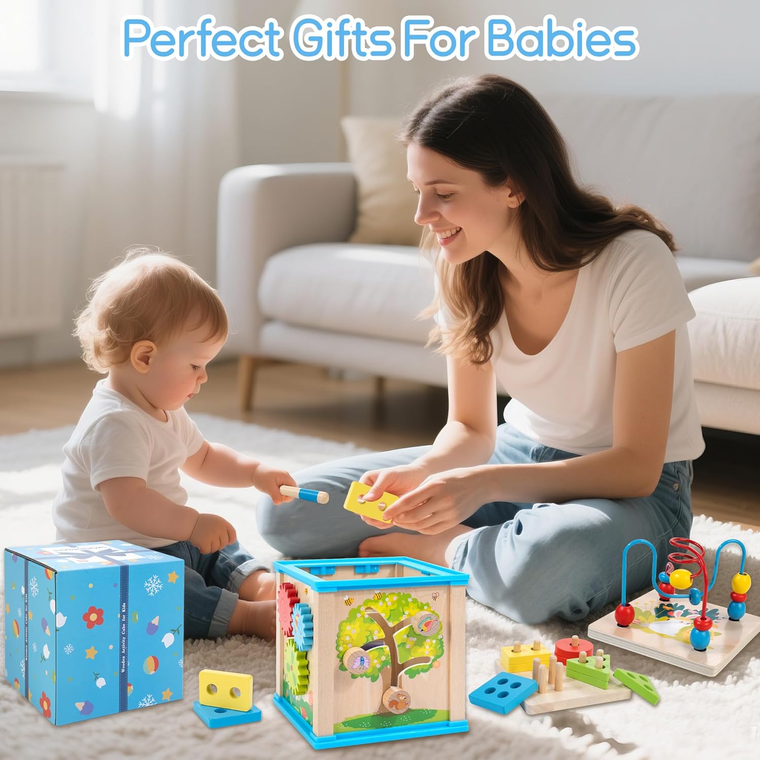 Cube d'Activités en Bois 7-en-1 pour Bébé 1 An et Plus - Jouet Montessori Éducatif pour Tout-Petits Garçons et Filles - Cadeau d'Anniversaire Idéal