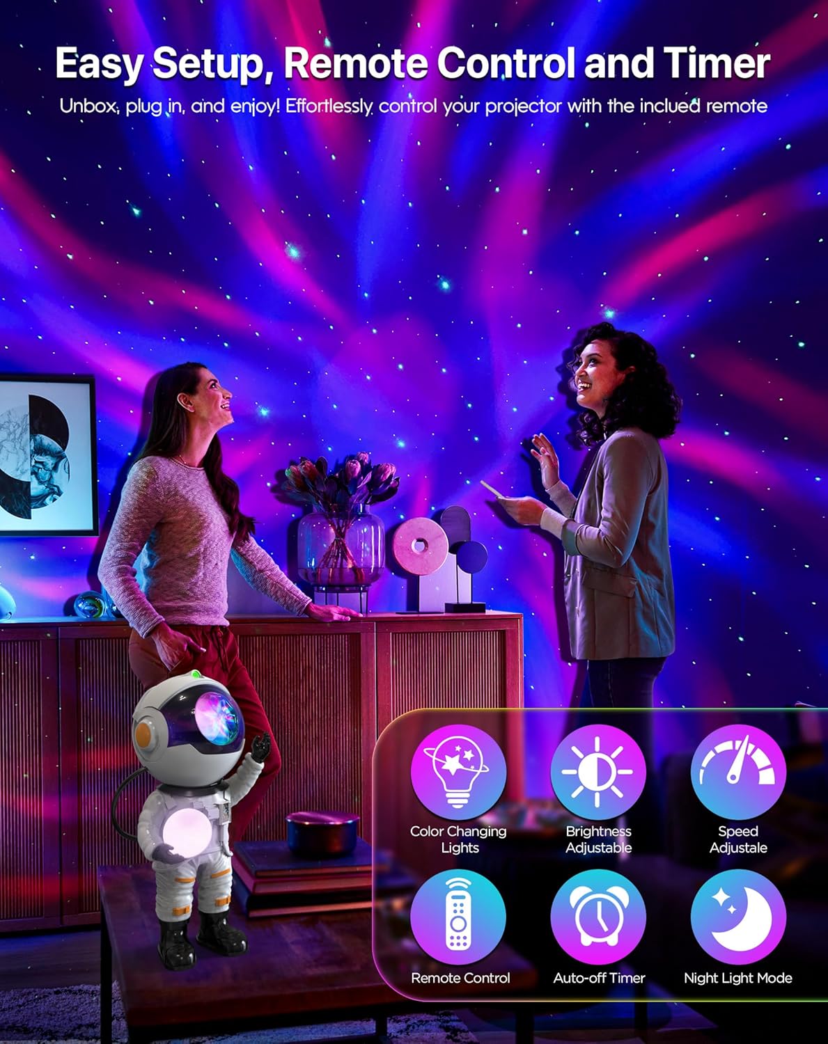 Projecteur Galaxie Astronaute | Veilleuse LED Projecteur d'Étoiles pour Chambre d'Enfants avec Minuterie et Télécommande | Décoration Esthétique de Chambre, Cadeaux pour Adultes et Enfants King of Toys