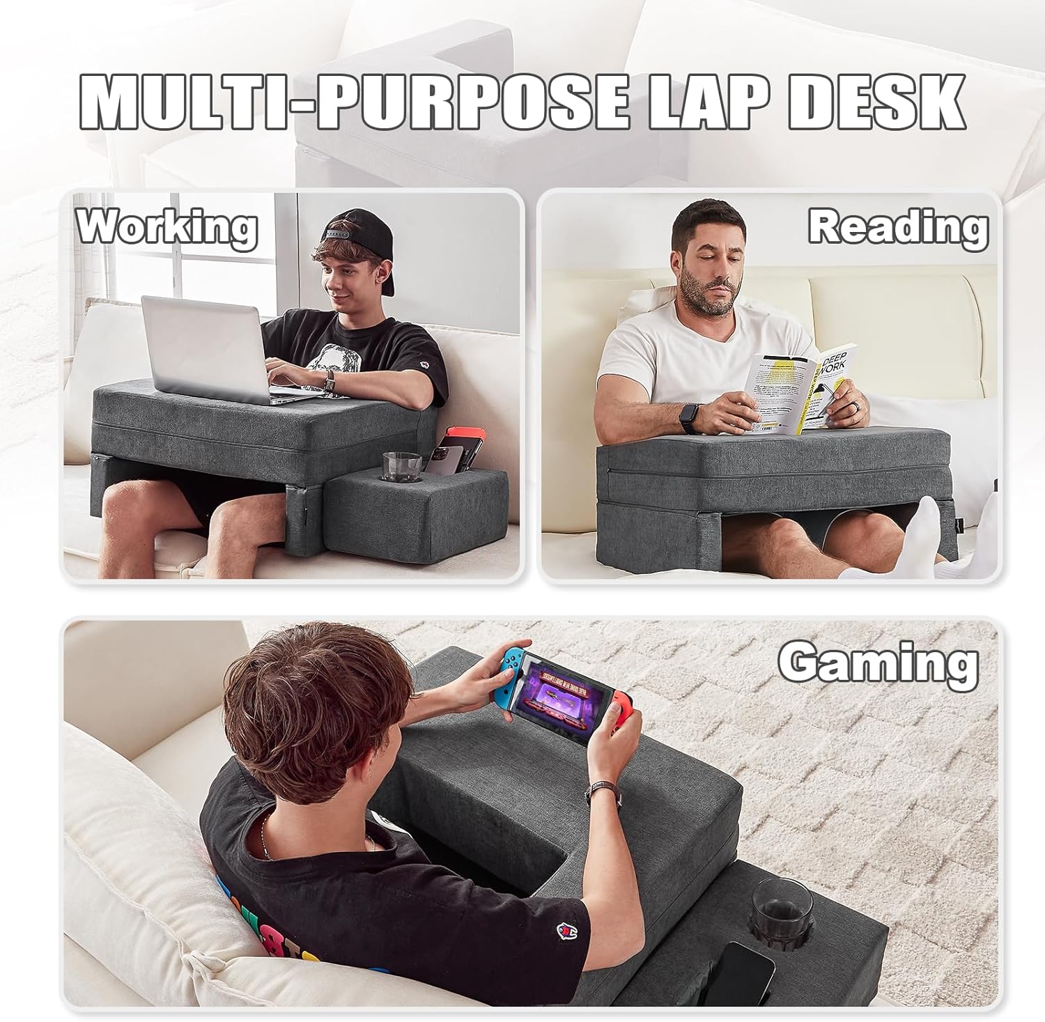Oreiller de Lecture et de Jeu avec Support pour Boissons, Coussin de Bureau Ajustable pour Ordinateur Portable pour Lecture King of Toys