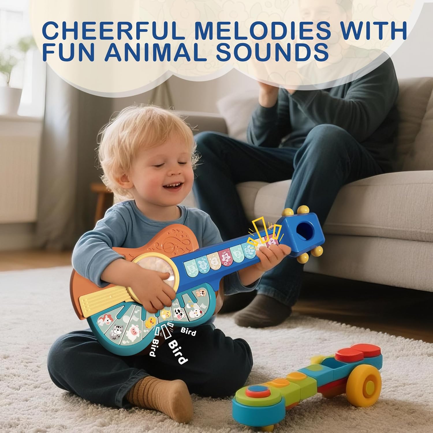 Guitare Musicale pour Bébé 1-2 Ans - Jouet Éducatif avec Lumières et Sons pour Garçons et Filles - Cadeau Interactif pour Tout-Petits