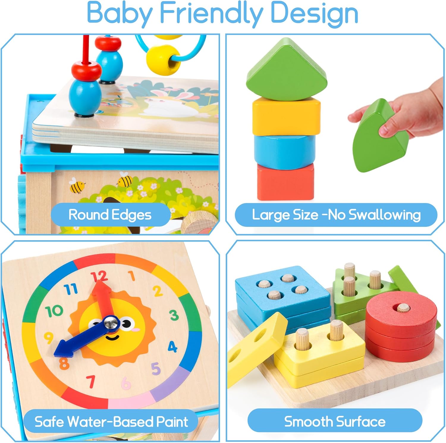 Cube d'Activités en Bois 7-en-1 pour Bébé 1 An et Plus - Jouet Montessori Éducatif pour Tout-Petits Garçons et Filles - Cadeau d'Anniversaire Idéal