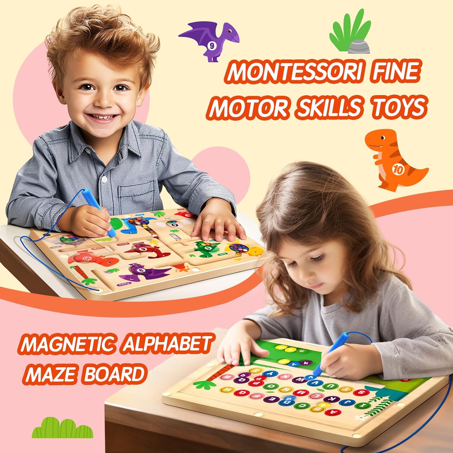 Jeu magnétique en bois pour trier les couleurs (jeu de labyrinthe Montessori pour enfants d'âge préscolaire)