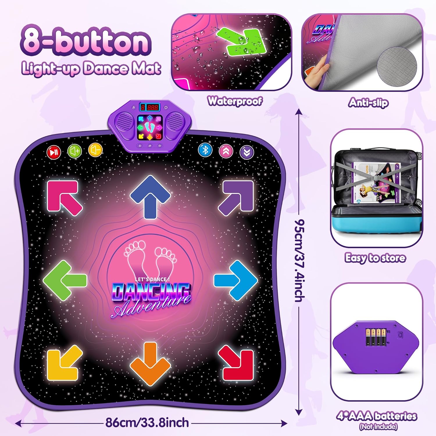 Tapis de Danse Électronique Bluetooth pour Enfants 3-12 Ans - Tapis de Jeu Musical Lumineux 6 Boutons avec 5 Modes - Cadeau Anniversaire Noël Fille