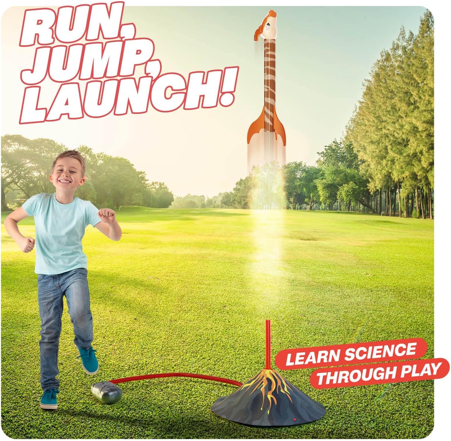 Lanceur de fusées pour enfants - Lance jusqu'à 100 mètres - 6 fusées en mousse colorées et support de lancement solide, rampe de lancement en forme de souche - Jouets d'extérieur amusants pour les enfants âgés de 3 ans et plus. De Speelgoed Koning
