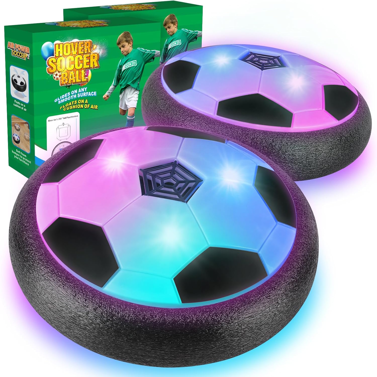 Lot de 2 Balles de Foot Aériennes | Jouet de Football Flottant avec LED et Pare-chocs en Mousse pour Jeux d’Intérieur pour Enfants de 4 à 12 Ans King of Toys