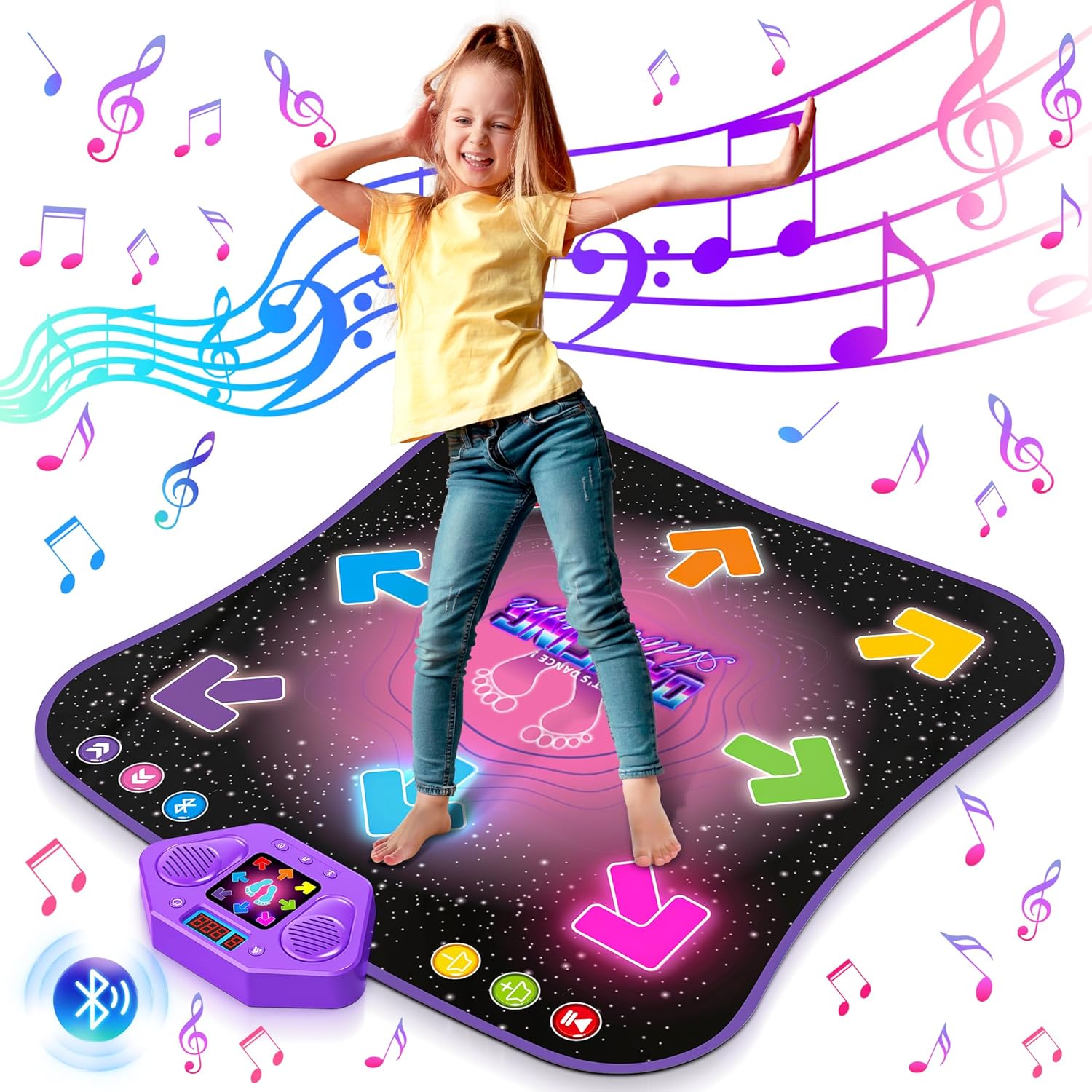 Tapis de Danse Électronique Bluetooth pour Enfants 3-12 Ans - Tapis de Jeu Musical Lumineux 6 Boutons avec 5 Modes - Cadeau Anniversaire Noël Fille