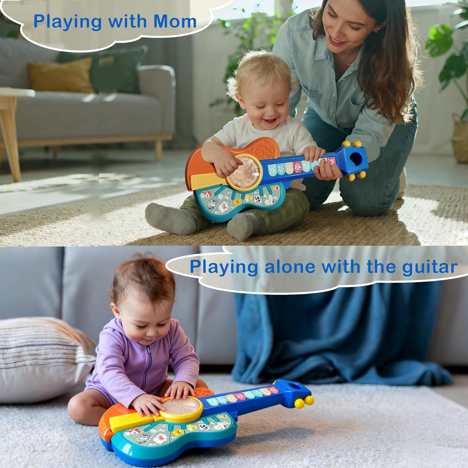 Guitare Musicale pour Bébé 1-2 Ans - Jouet Éducatif avec Lumières et Sons pour Garçons et Filles - Cadeau Interactif pour Tout-Petits