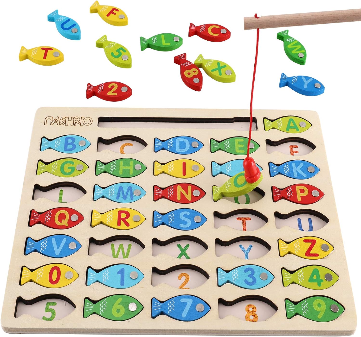 Jeu de pêche magnétique en bois pour les tout-petits l Puzzle à compter avec des chiffres et des lettres l Jouets éducatifs 3 4 5 ans King of Toys