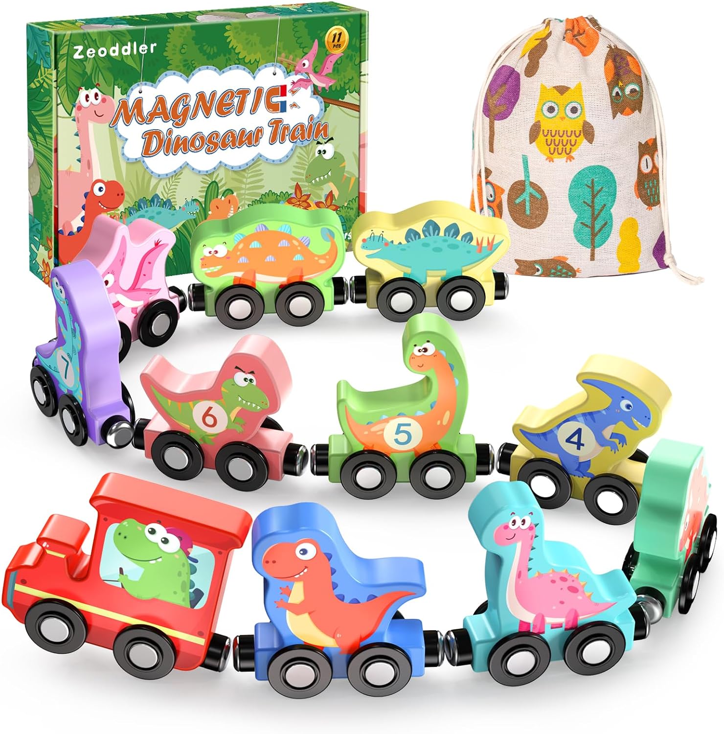 Ensemble de train en bois magnétique avec 11 animaux | Jouets Montessori pour activités d'apprentissage préscolaire des tout-petits King of Toys