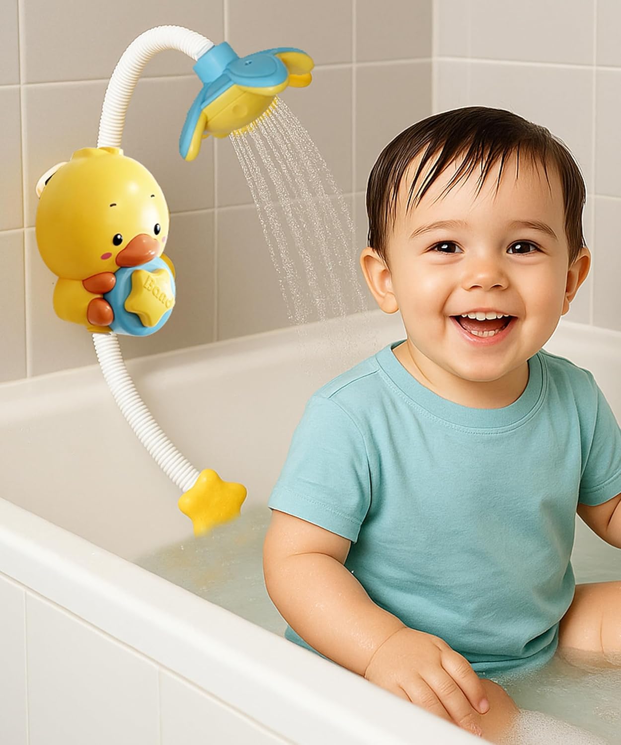 Jouet de bain pour tout-petits avec ventouse et jet d'eau en forme de canard jaune