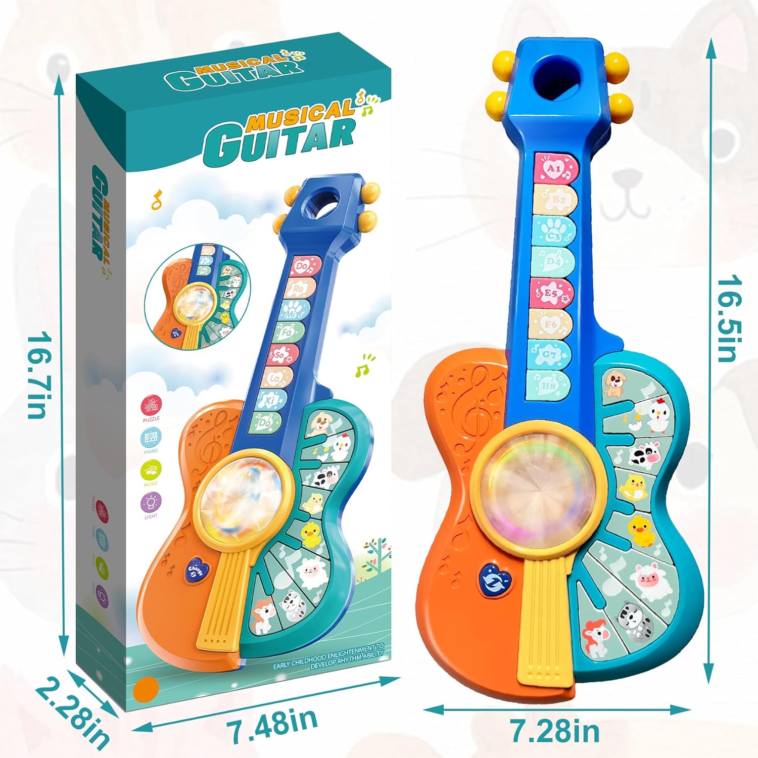 Guitare Musicale pour Bébé 1-2 Ans - Jouet Éducatif avec Lumières et Sons pour Garçons et Filles - Cadeau Interactif pour Tout-Petits
