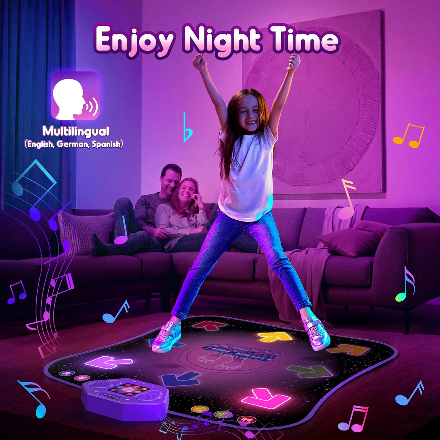 Tapis de Danse Électronique Bluetooth pour Enfants 3-12 Ans - Tapis de Jeu Musical Lumineux 6 Boutons avec 5 Modes - Cadeau Anniversaire Noël Fille
