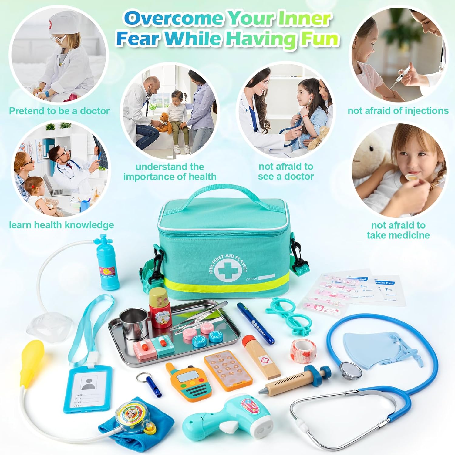 Mallette de docteur de 34 pièces pour jeu de rôle | Sac médical, stéthoscope et accessoires pour jeu d'imitation pour tout-petits King of Toys