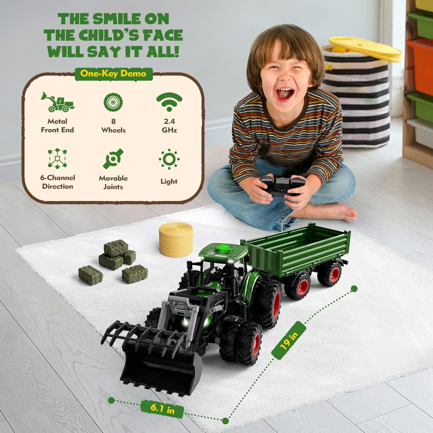 Tracteur Télécommandé | Ensemble de Tracteur et Remorque RC Jouet de Ferme Métal pour Enfants de 3 à 9 Ans King of Toys