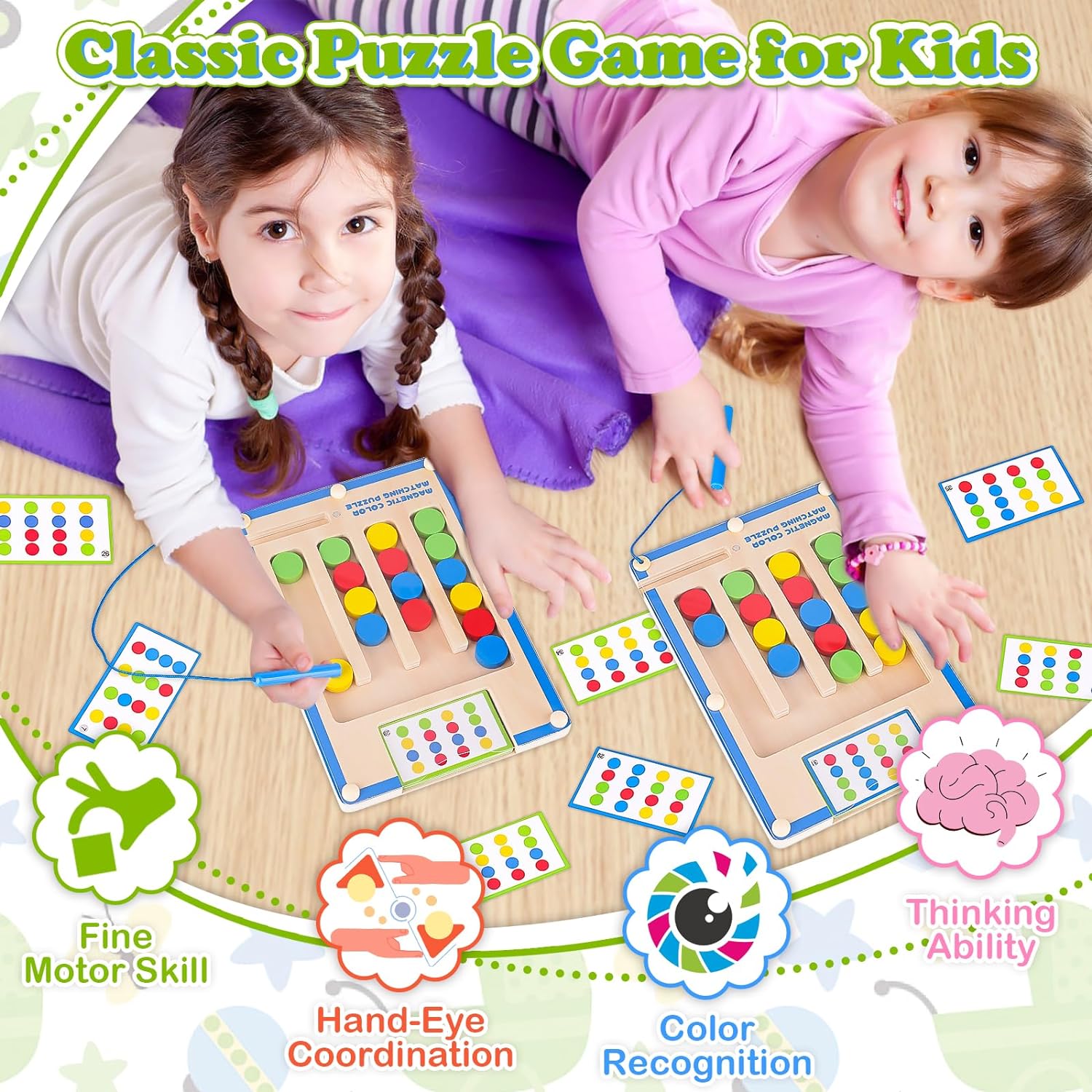 Jeu de Correspondance de Couleurs Magnétique en Bois Montessori pour Enfants 3-7 Ans - Puzzle Labyrinthe Éducatif pour Filles Garçons - Développement de la Logique