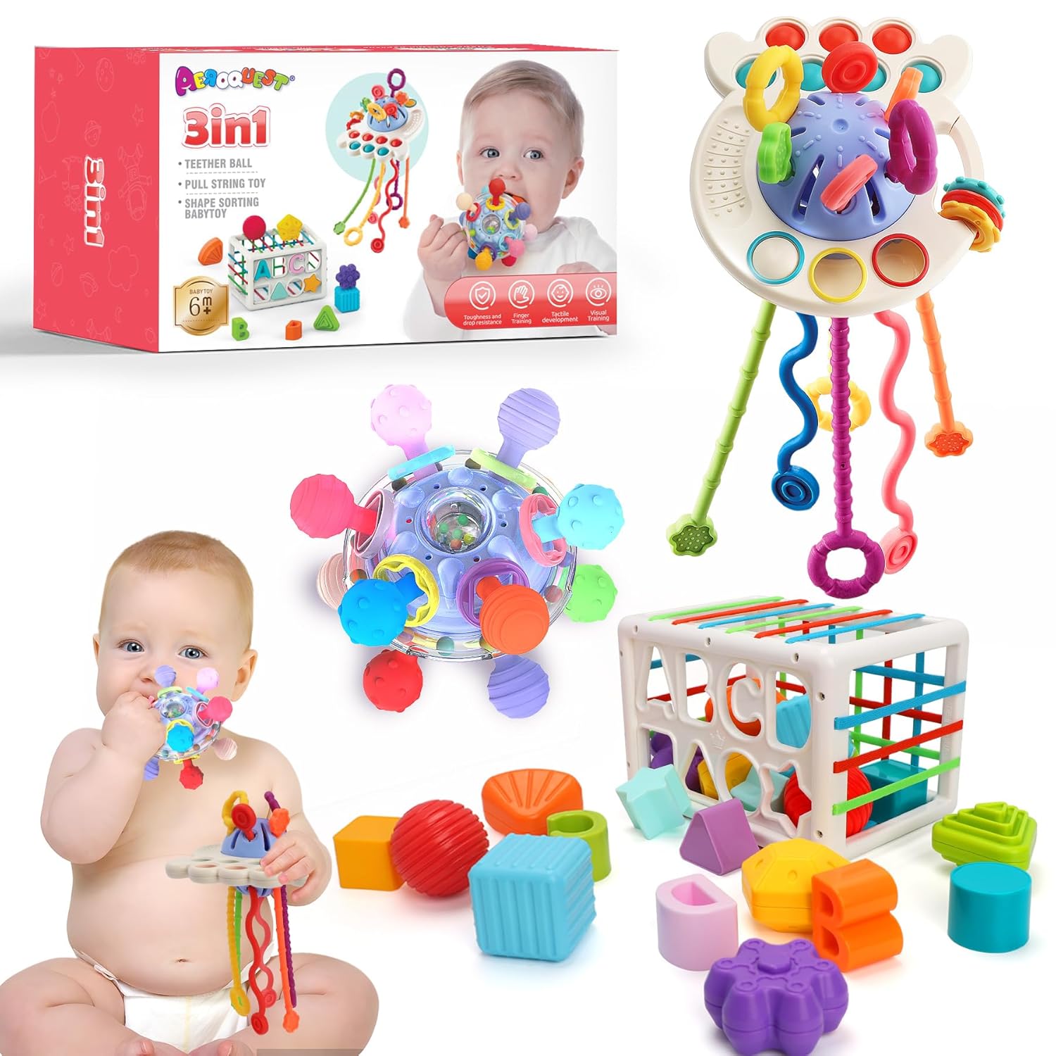 Jouets de Dentition Sensoriels pour Bébé | Jouets Montessori pour Infants de 2, 4, 6, 12, 18, 24 Mois King of Toys