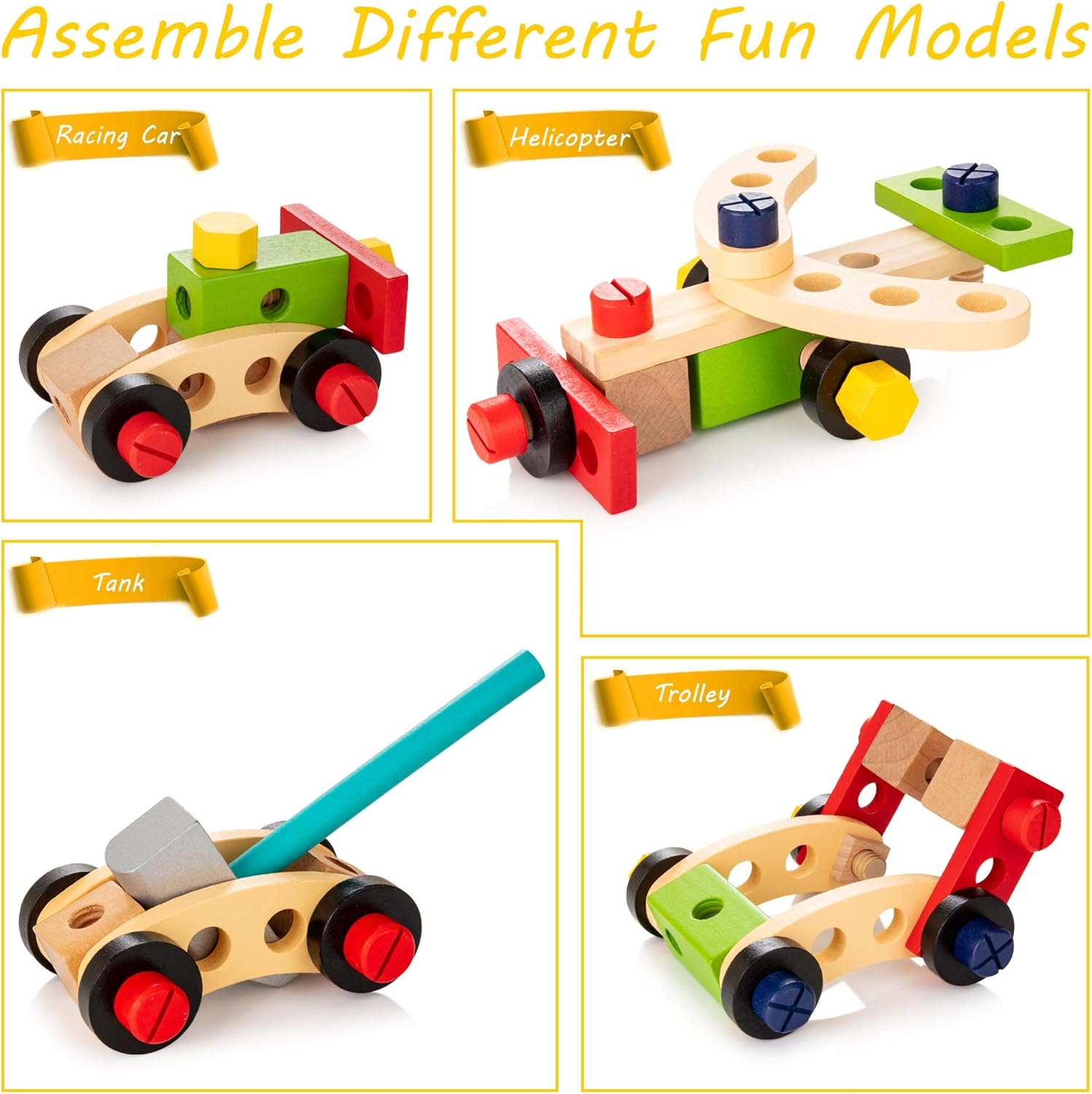 Kit d'Outils en Bois Montessori pour Enfants | Boîte à Outils et Stickers DIY, Jeu de Construction Éducatif STEM pour Enfants de 3 à 7 Ans