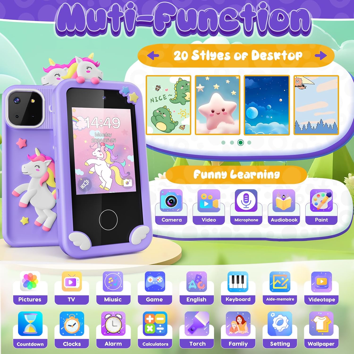 Téléphone Intelligent Dinosaure pour Enfants | Mini Téléphone Jouet avec 16 Jeux Éducatifs et Appareil Photo pour Enfants de 3 à 9 Ans King of Toys